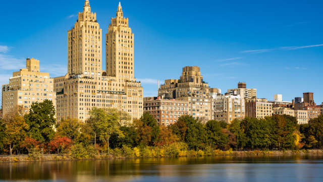 Upper West Side buildings and Central Park in Fall. Manhattan, New York City