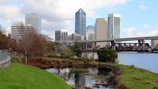 Jacksonville, Florida skyline along the St Johns River, as seen from Riverside