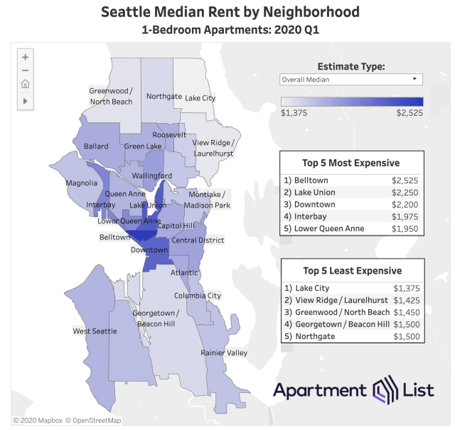 Washington Rent. Map Seattle Neighborhood Map: How Much Is Rent In Each Neighborhood?