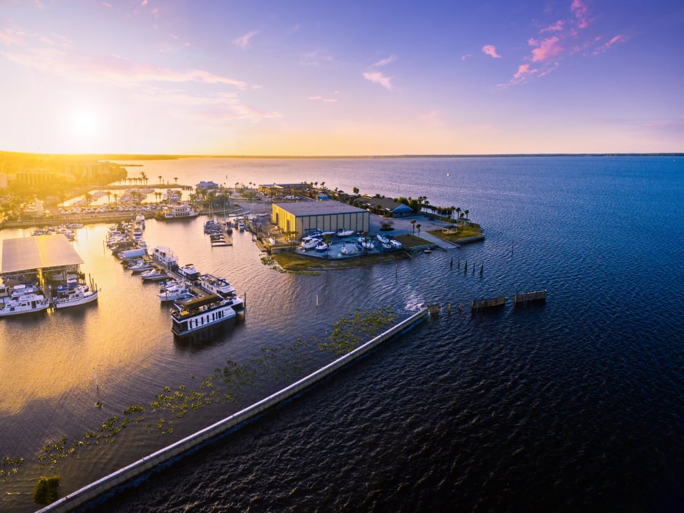 Aerial view of Lake Monroe in Sanford Florida cheapest places to live in Florida