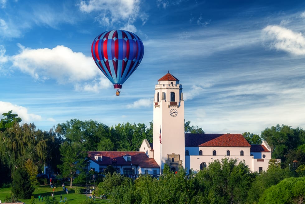  Boise Train depot clock tower with hot air balloon