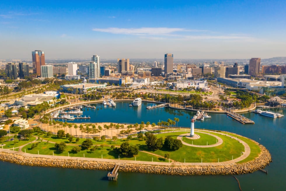 Long Beach coastline by the harbour and beautiful Los Angeles coastline