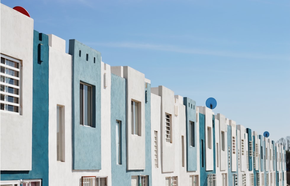 Blue and white apartments