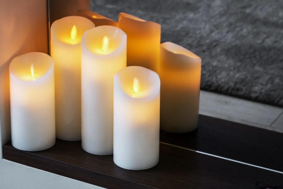 flameless candles in apartment