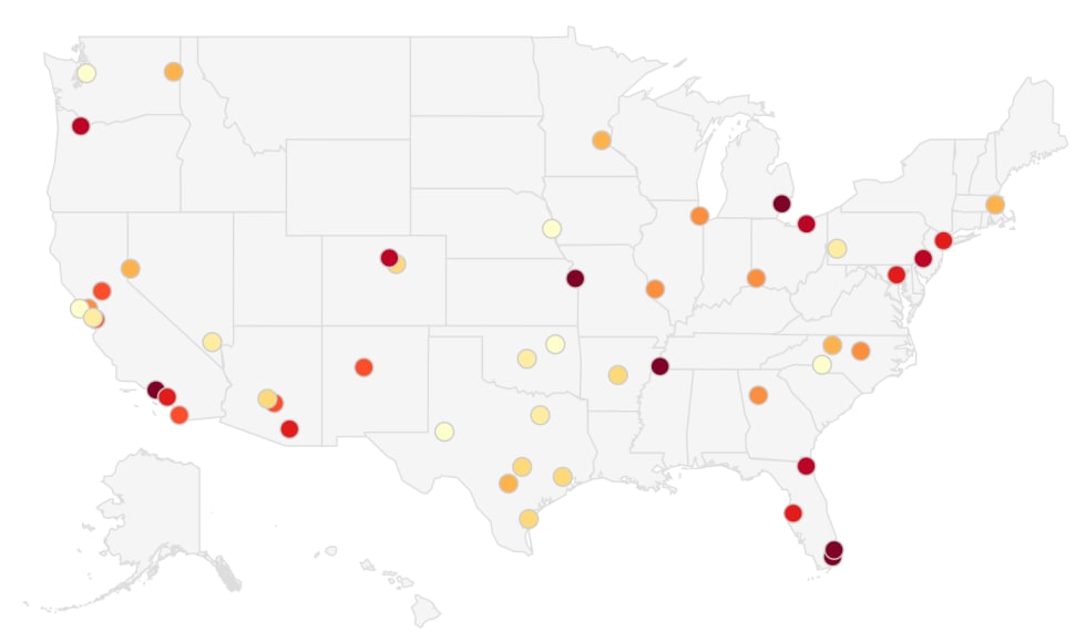 Cost-burdened renters by city