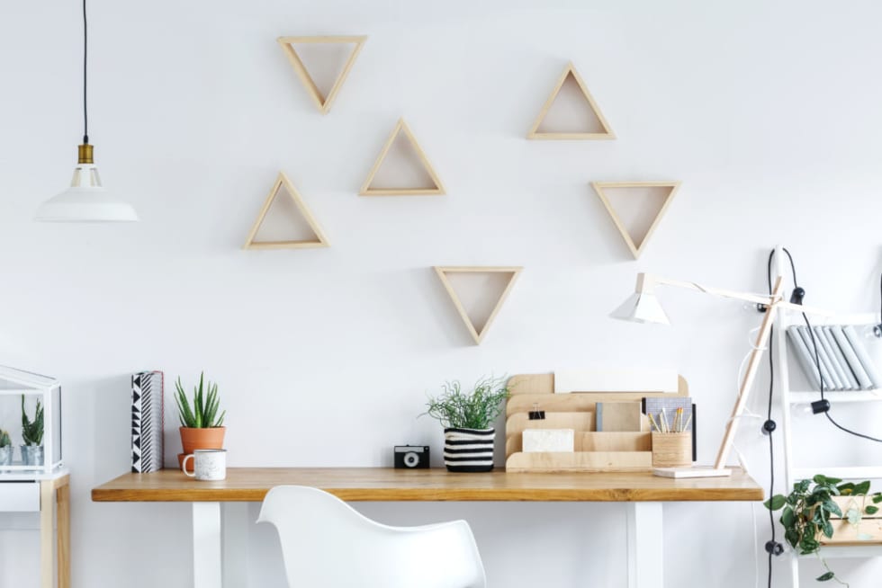 home office with wood accents