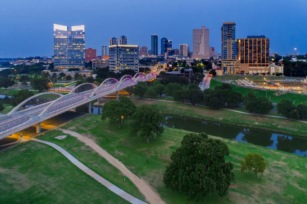An aerial view of Fort Worth, Texas
