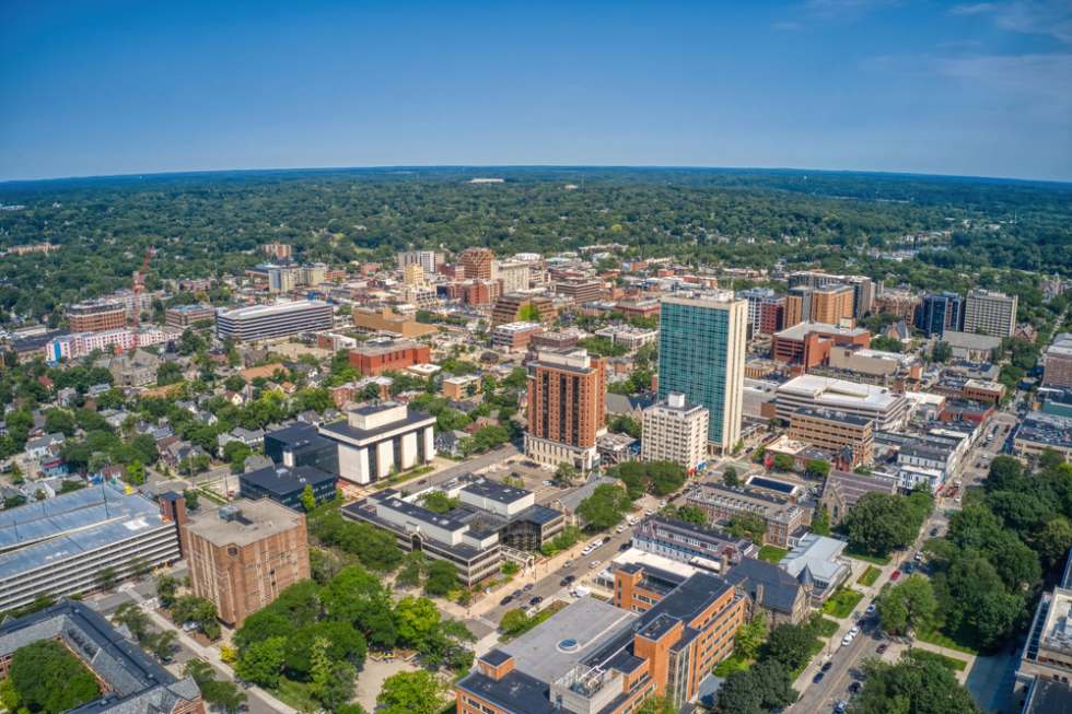 Aerial View of Downtown Ann Arbor