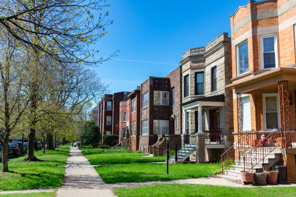  Row of Old Homes with Grass in the North Center Neighborhood of Chicago