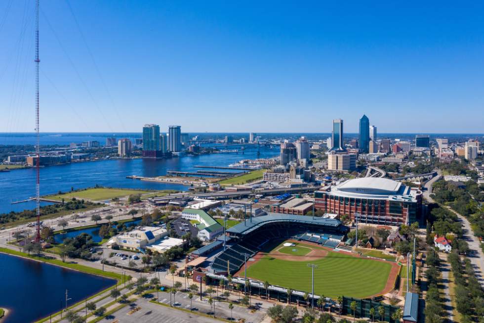 Aerial view of 121 Financial Ballpark in Jacksonville