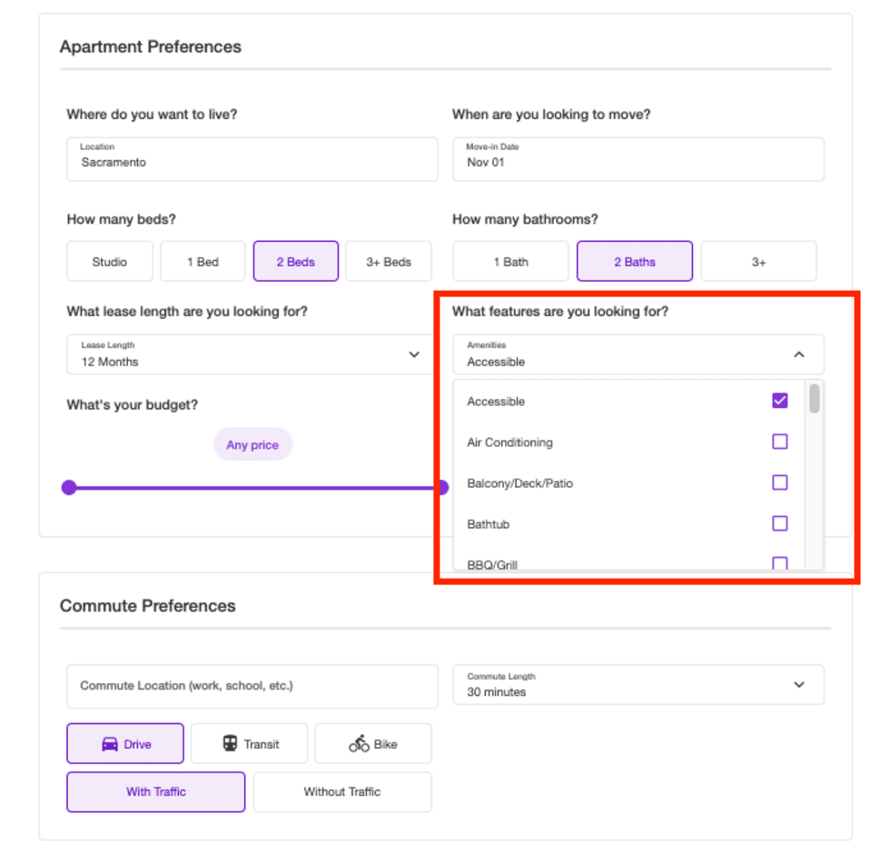 Apartment List Accessibility Filters
