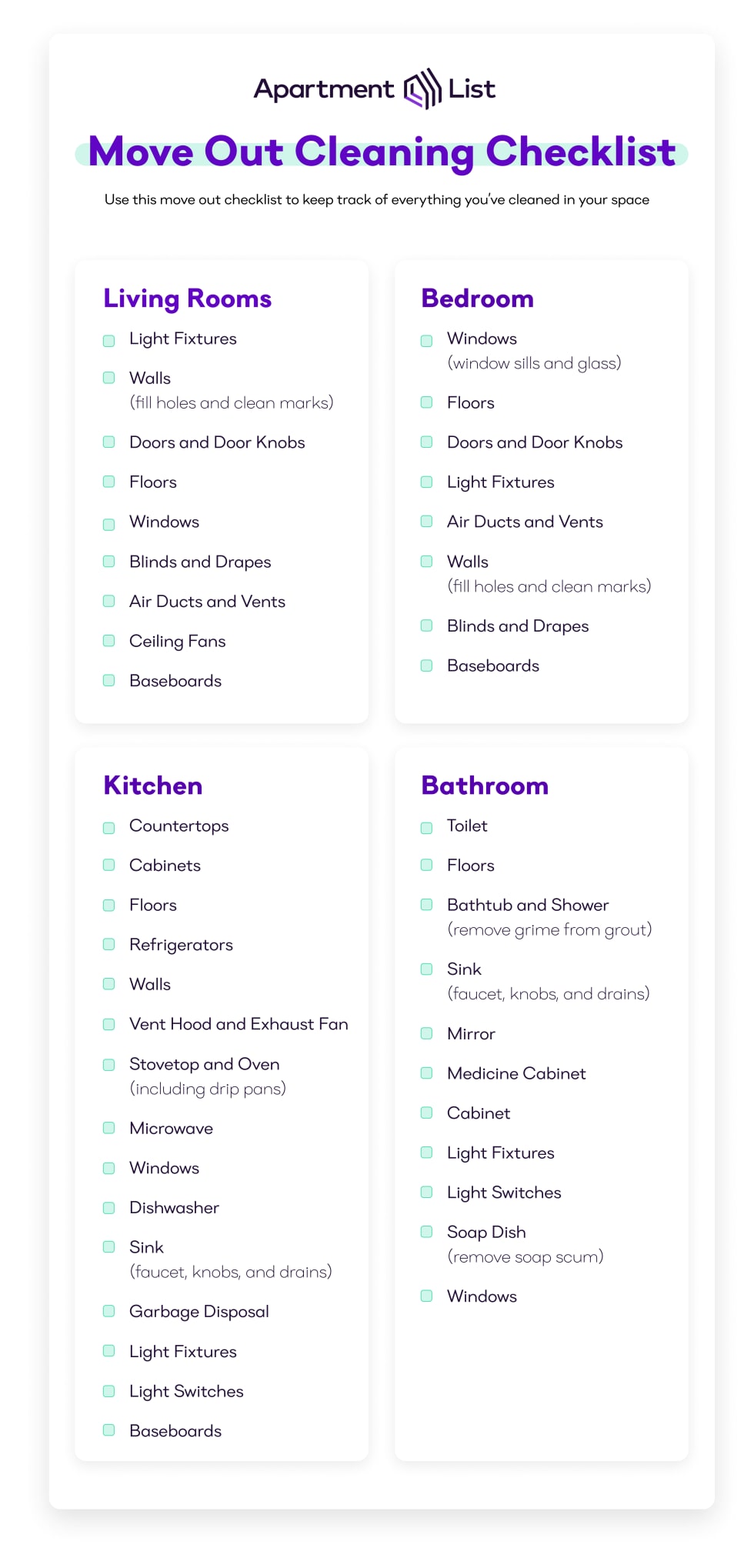 Move Out Cleaning Checklist