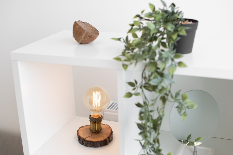 bookshelf lamp in apartment