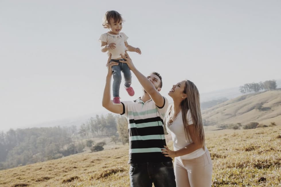 a family laughing