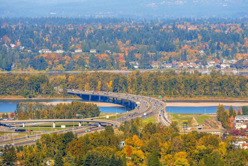 Autumn view of Vancouver, WA and Portland-Oregon