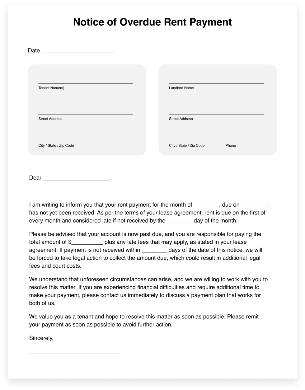Past Due Rent Notice (Template)