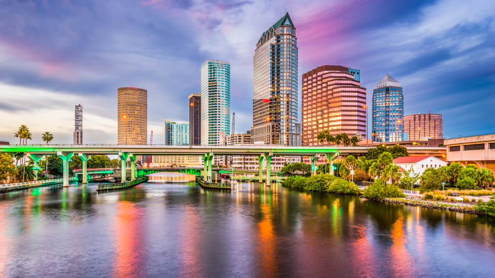 Tampa, Florida, USA downtown skyline on the Hillsborough River - cost of living Florida
