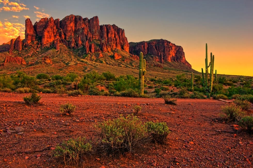 Sunset view of desert and mountains near Phoenix