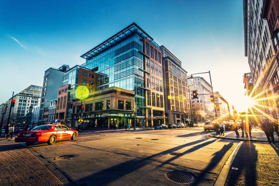 Sun setting in downtown Washington, DC