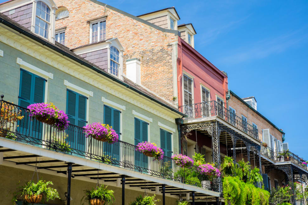  Colorful architecture in the French Quarter in New Orleans, Louisiana.