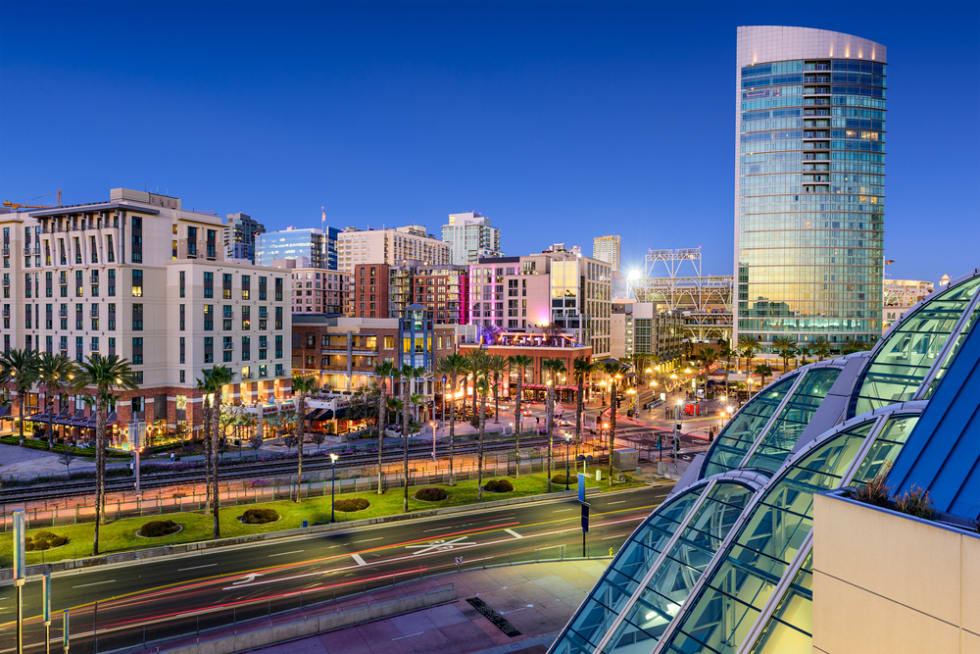 San Diego, California cityscape at the Gaslamp Quarter.