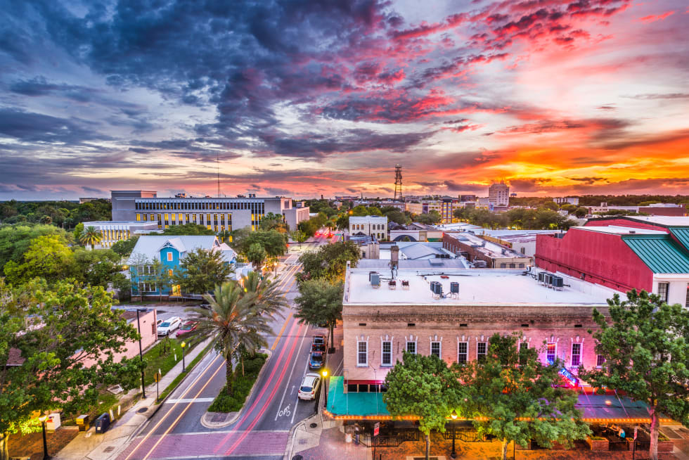 Gainesville, Florida, USA downtown cityscape - cheapest places to live in Florida