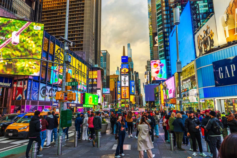Crowds gather in Times Square in New York City