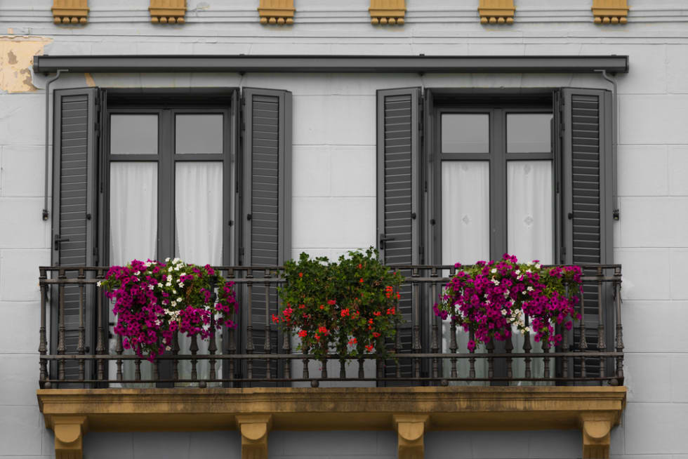 balcony with flower boxes