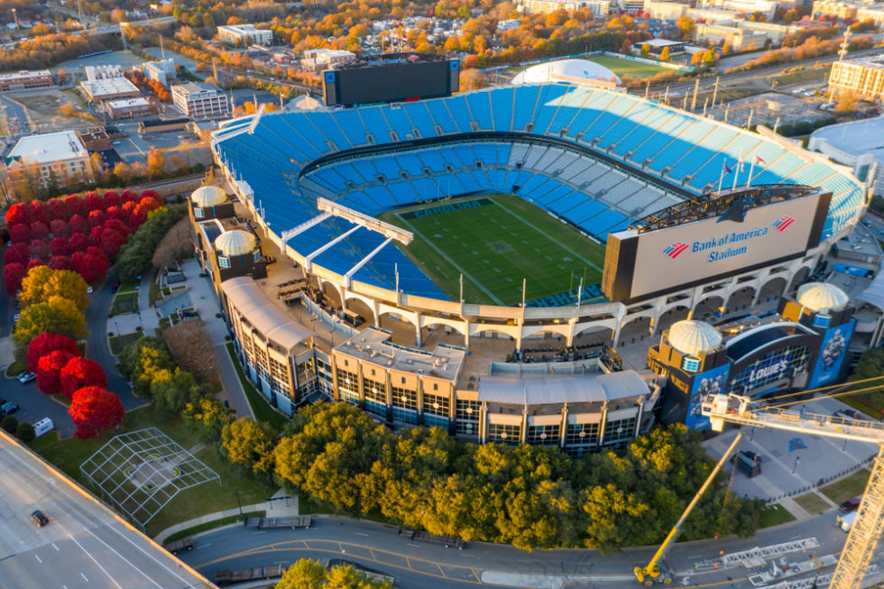 Bank of America Stadium is home to the NFL’s Carolina Panthers in Charlotte, NC