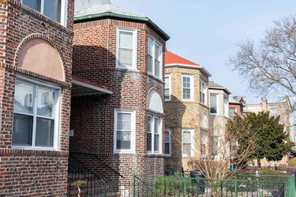 Row of Old Brick Homes in Astoria Queens New York