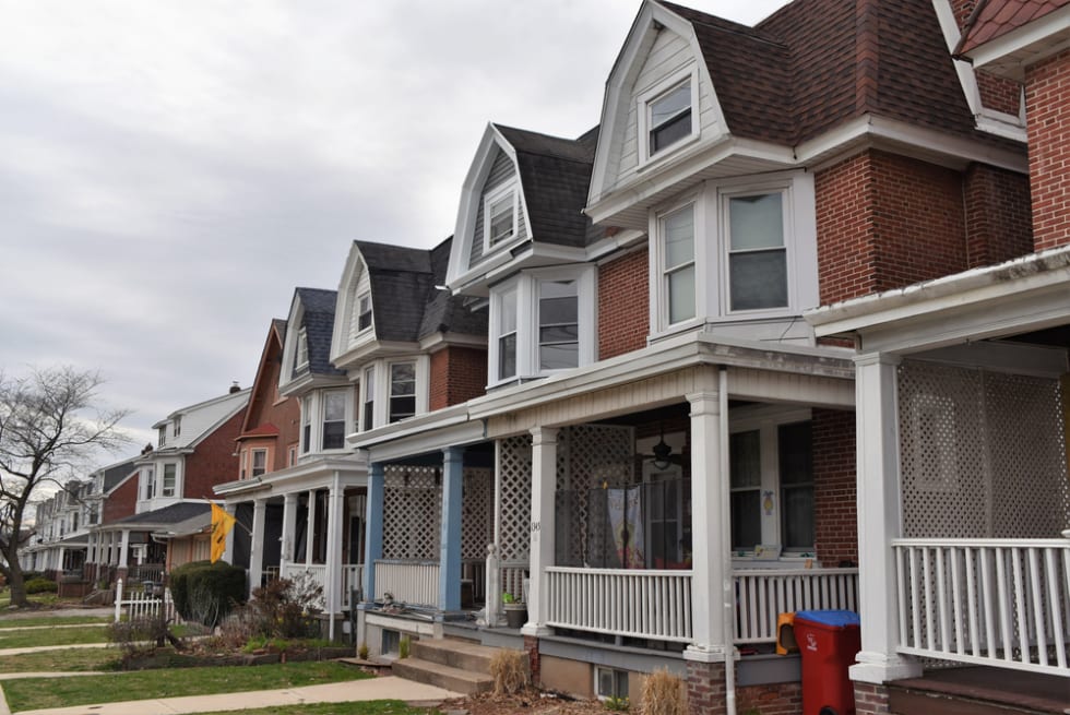 A string of row homes.