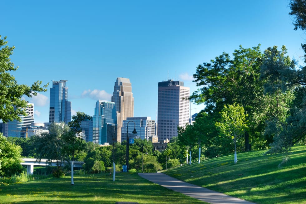 View of Downtown Minneapolis from West River Park