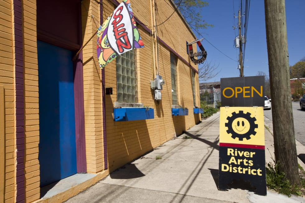 The River Arts district is home to some of the areas most notable artists. This is a popular destination in Asheville, North Carolina.
