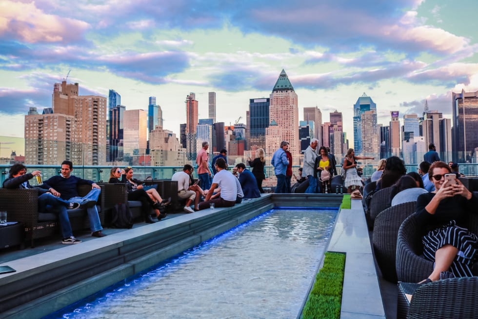 New York City  Skyline Skyscraper View at the Press Lounge Rooftop