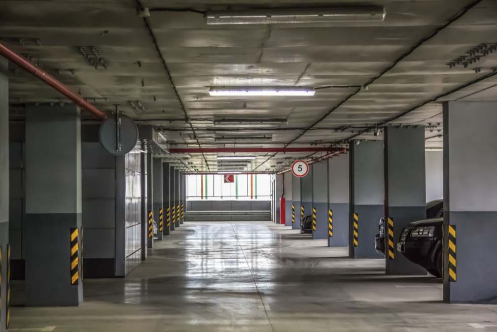 Parking in a residential building. Covered underground parking for cars