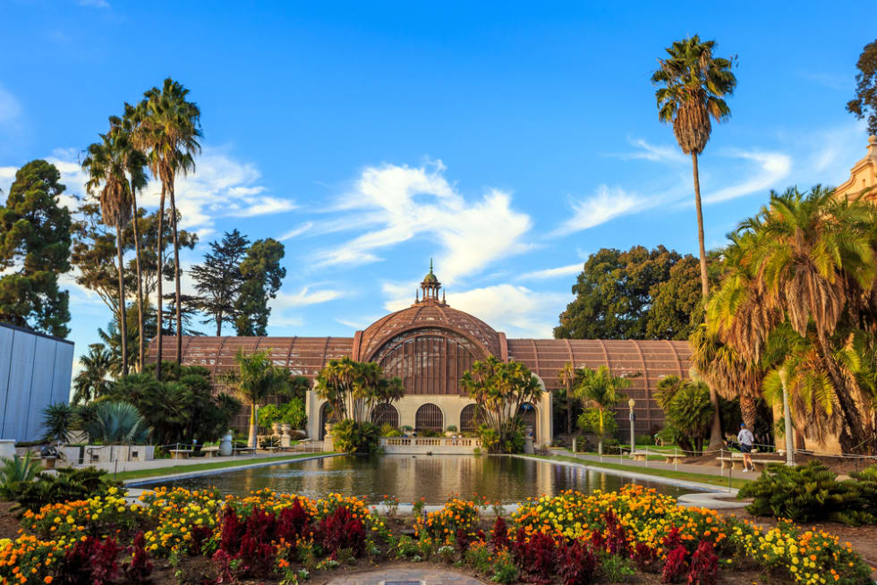 Balboa Park Botanical building and pond San Diego, California USA