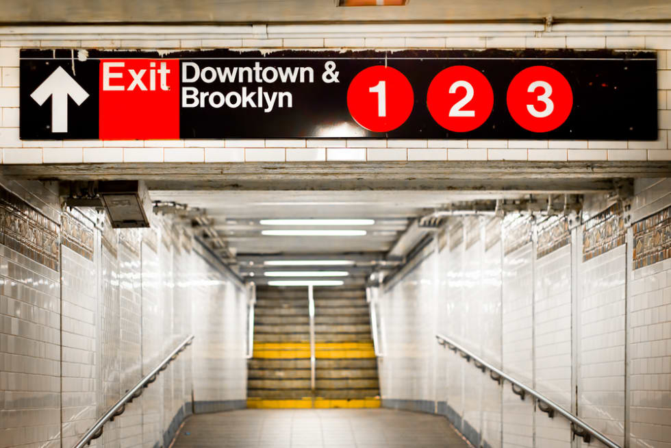 New York City subway passageway and sign to Brooklyn