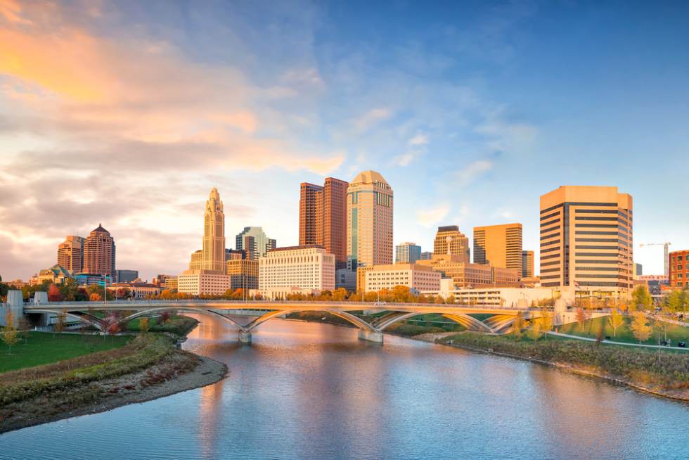  View of downtown Columbus Ohio Skyline at Sunset