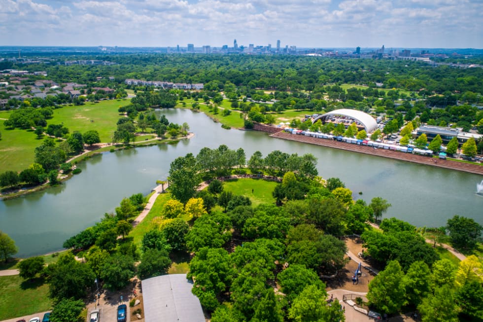 Meuller Lake, Meuller Pond Austin Texas aerial shot