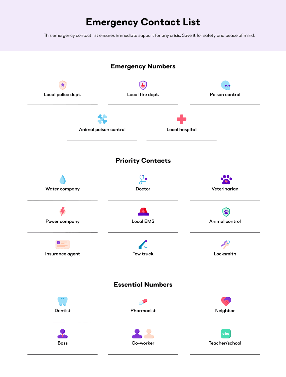 Emergency Contact List Printable