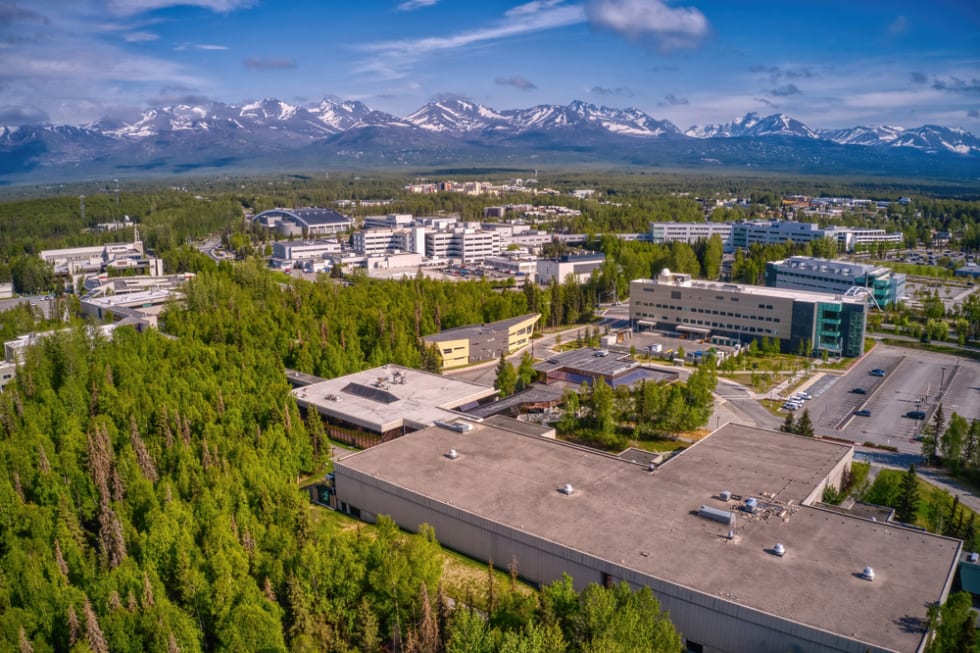 Aerial View of the Main Campus of the State University in Anchorage, Alaska