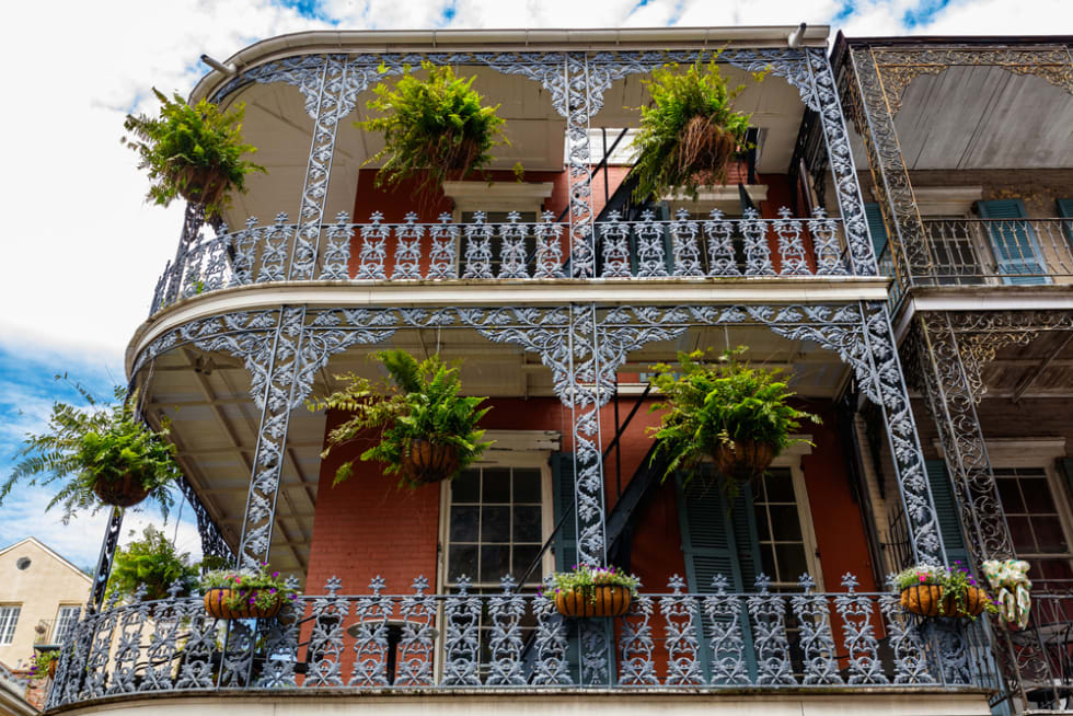  Colorful architecture in the French Quarter in New Orleans, Louisiana.