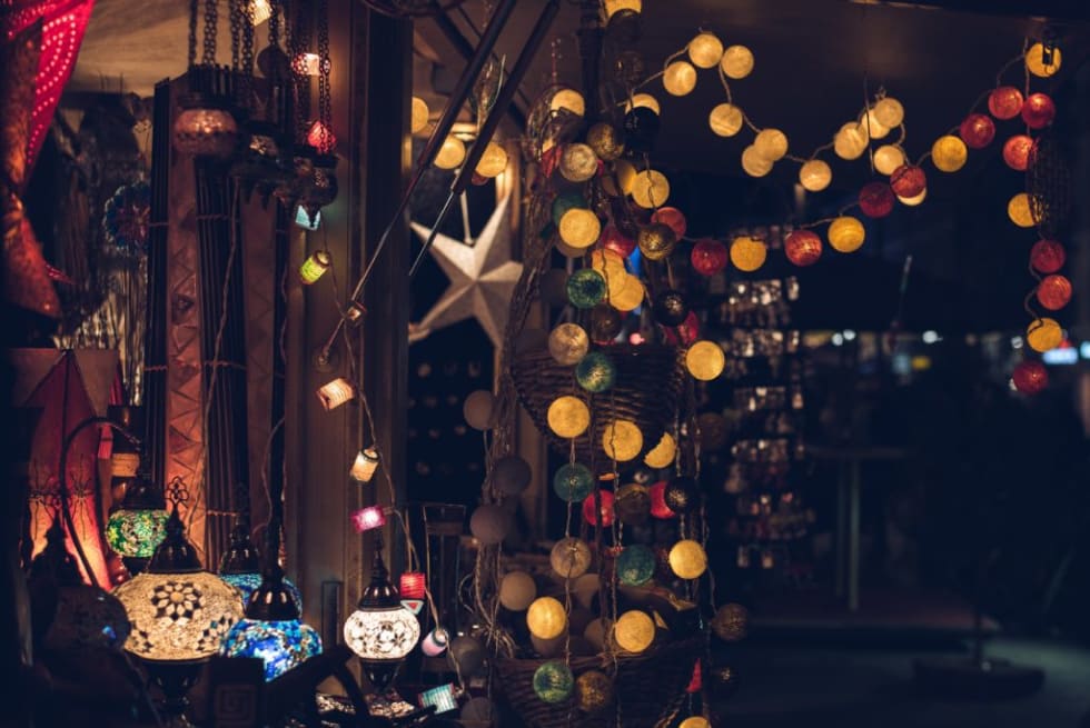 Hanging sphere lights and stars