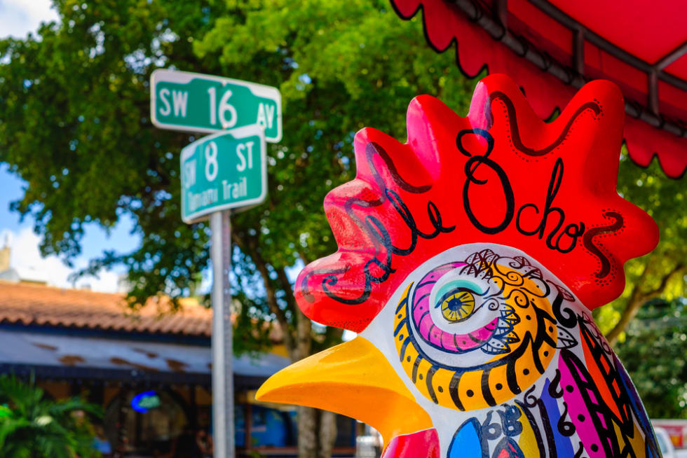 Colorful artwork on display along the popular Calle Ocho in historic Little Havana.