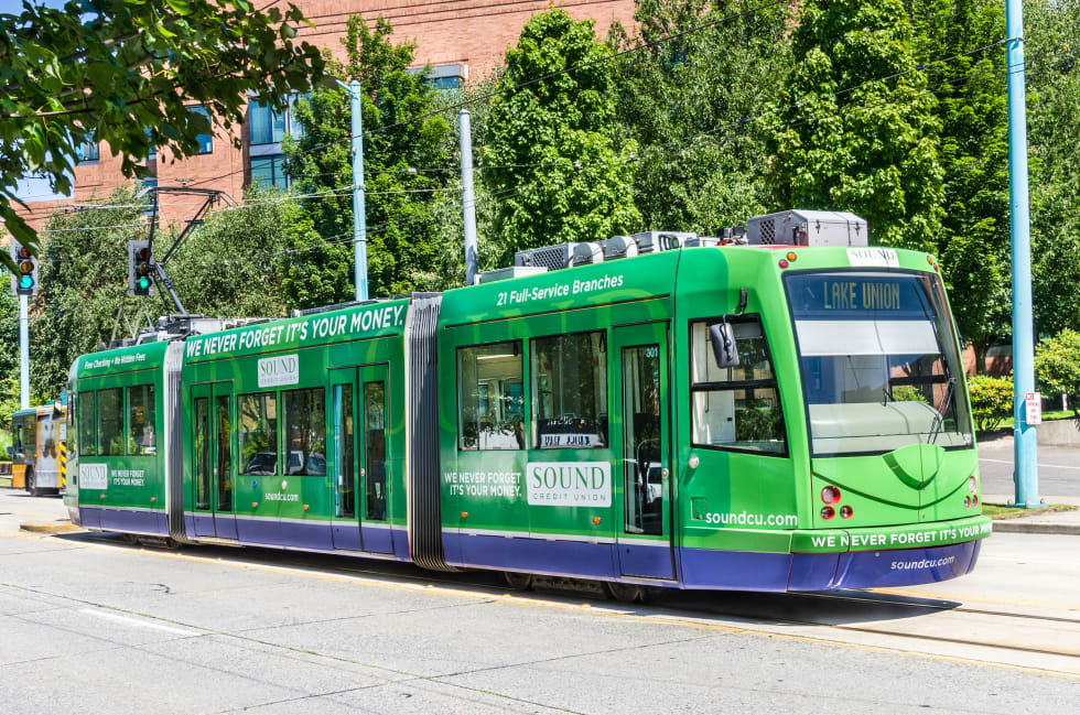 South Lake Union Line Streetcar at Fairview Stop. The City of Seattle is building a modern streetcar system of which the South Union Lake line is the first segment - cost of living in seattle