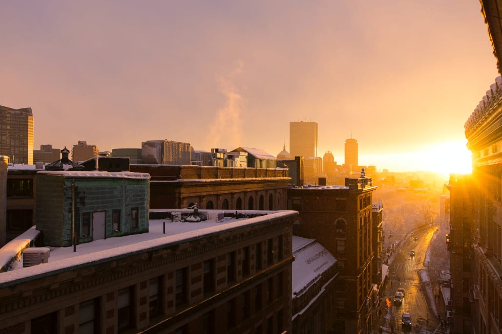 11 Beacon St, Boston sunset with snow