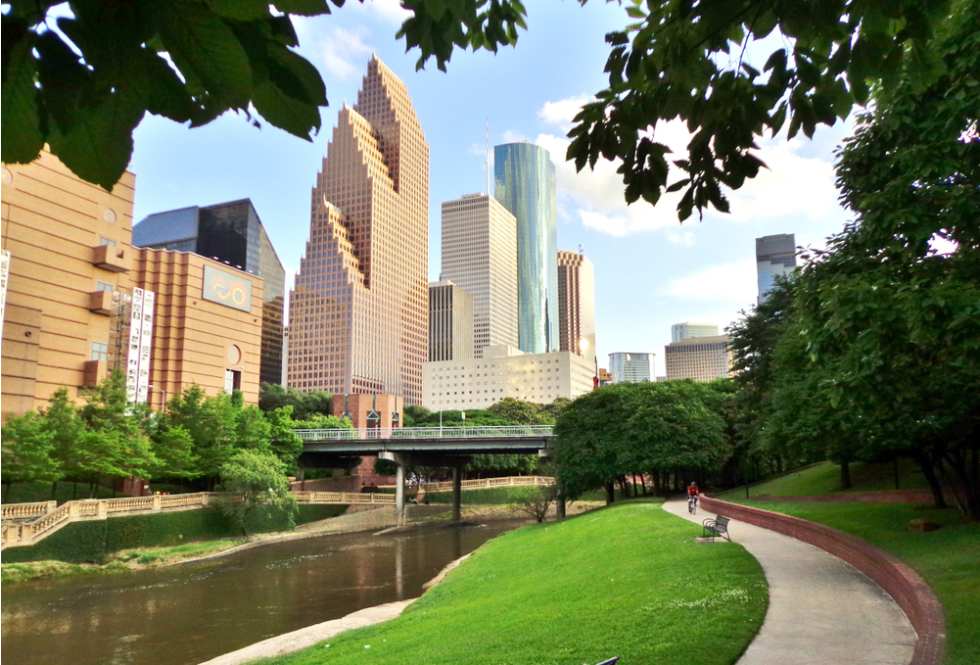 Ooden bridge in Buffalo Bayou Park in Houston