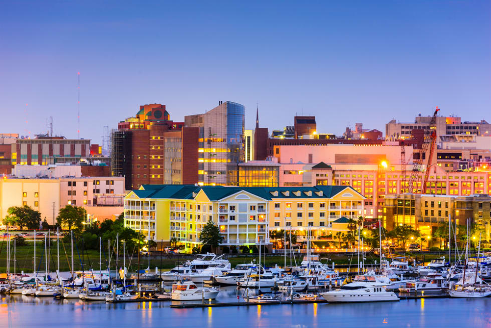 Charleston, South Carolina, USA skyline over the Ashley River