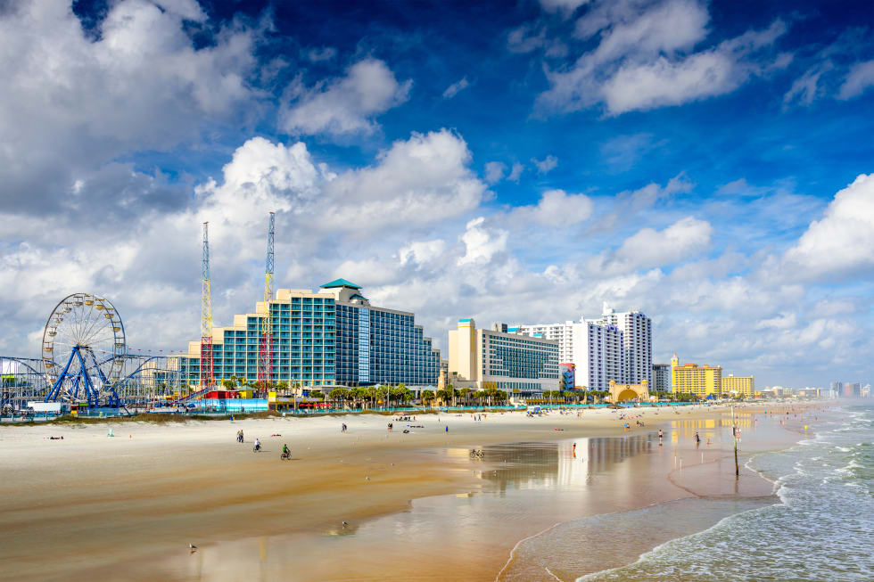 Daytona Beach, Florida, USA beachfront skyline. - cheapest places to live in Florida