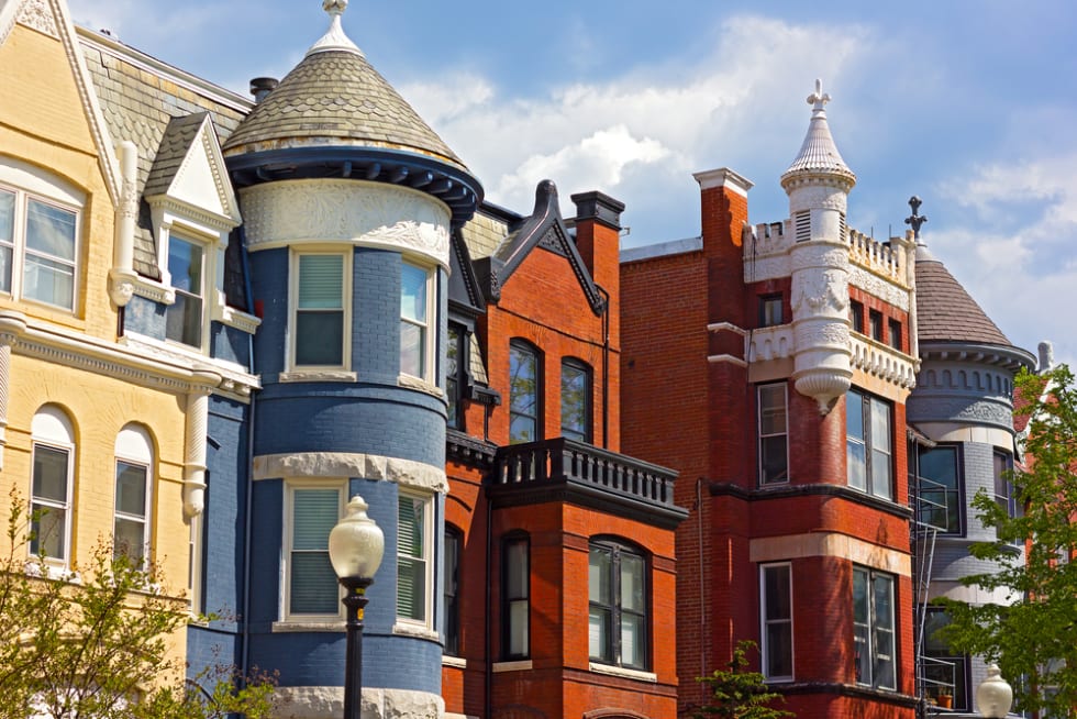 Colorful townhouses near Dupont Circle in Washington DC.
